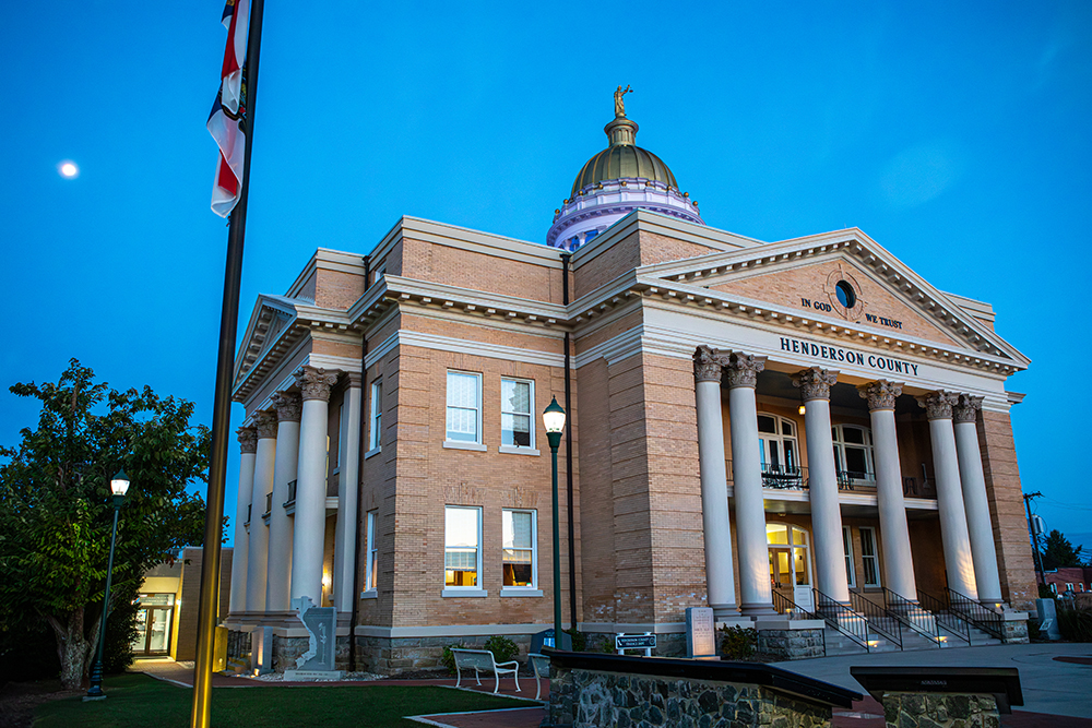 Henderson County Historic Courthouse with moon
