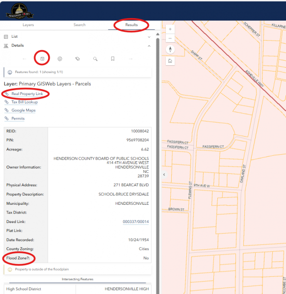 Results screen on GISWeb