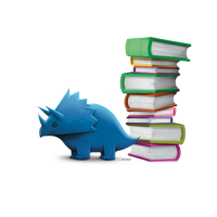 Triceratops with stack of books