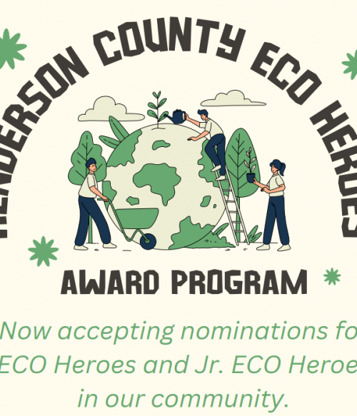 Eco Heroes Flyer Graphic for Eco Heroes Award Program. The graphic features three people caring for the Earth.