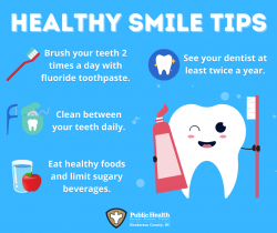 An infographic of healthy smile tips using information from the American Dental Association website. 