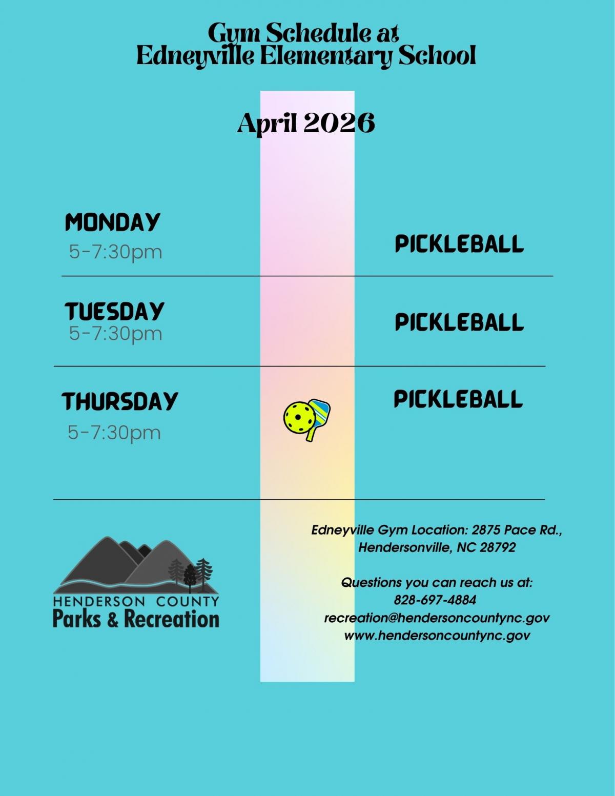 April Edneyville Gym Schedule