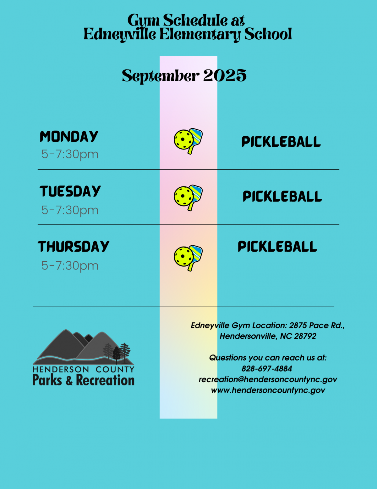 September Edneyville Gym Schedule