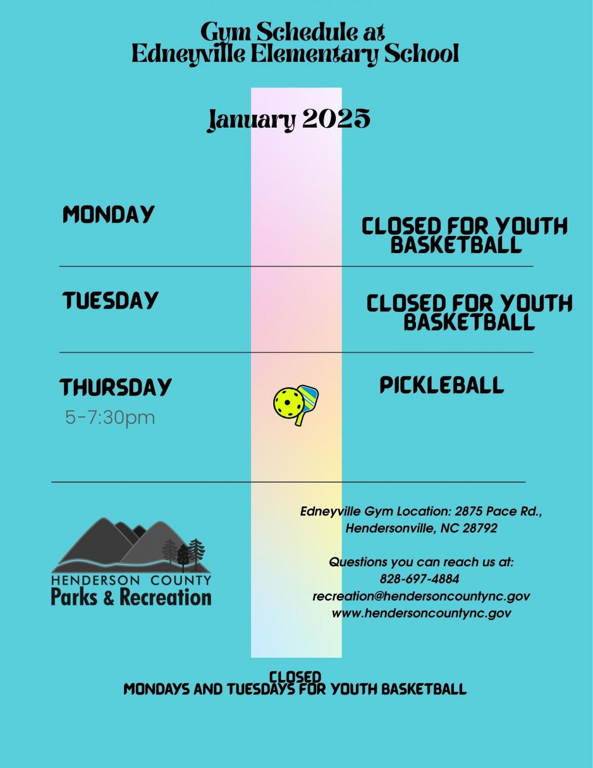 January Edneyville Gym Schedule
