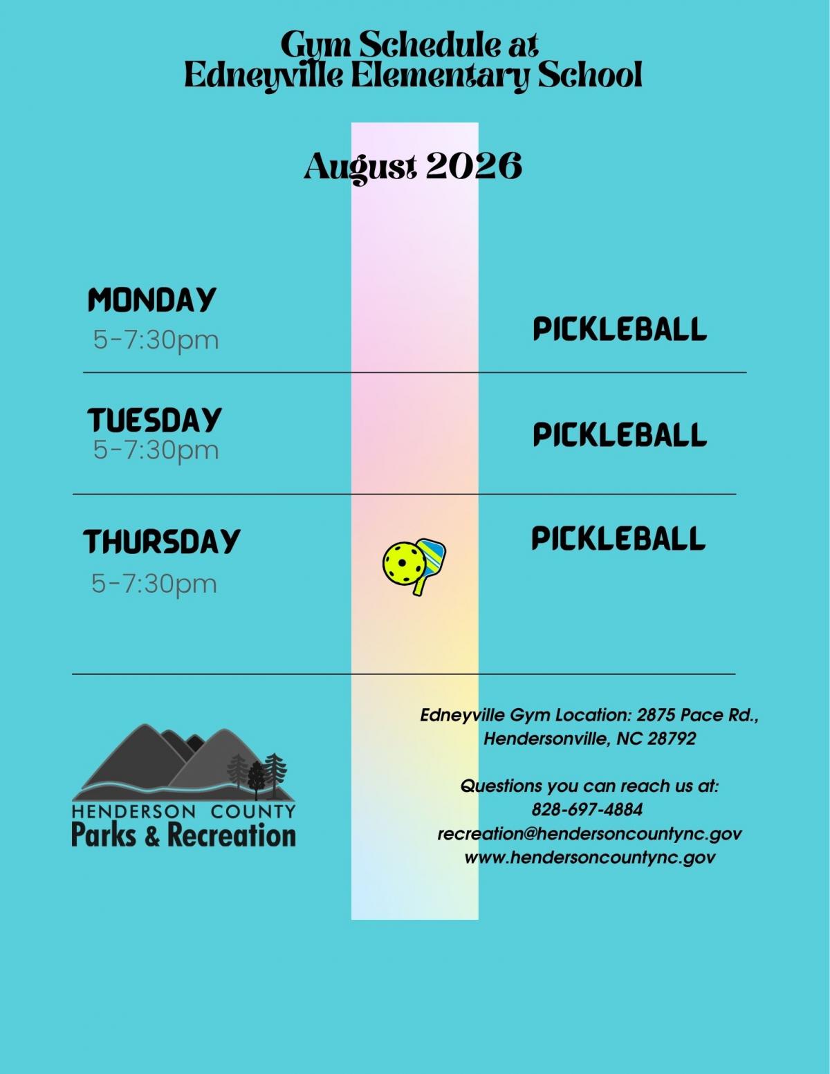 August Edneyville Gym Schedule