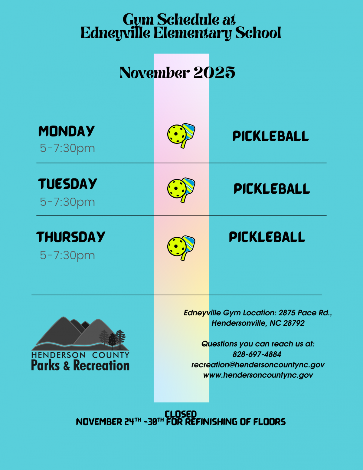 November Edneyville Gym Schedule