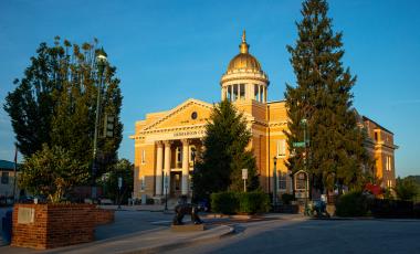 Henderson County courthouse at sunrise
